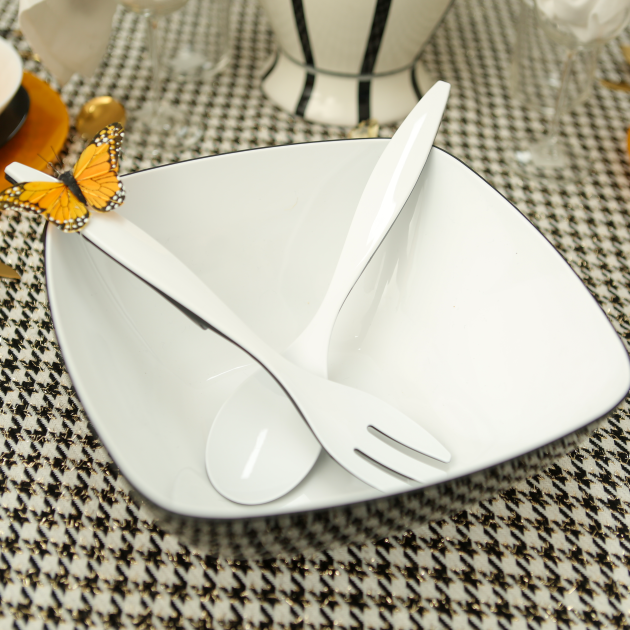 B&W Acrylic Serving Bowl + Spoons
